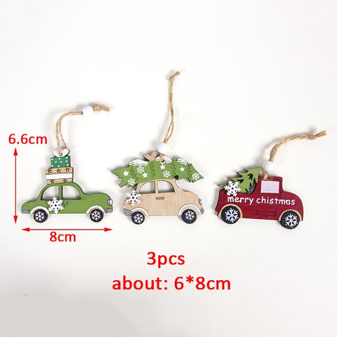 50pcs Wooden 2019 Christmas Decorations Mini Tree Ornaments Santa Claus Snowman Deer Xmas Party Decoration for Home New Year