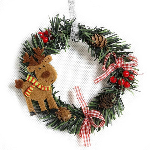 Christmas Wreath Handmade Rattan Pendant Christmas Ornament Little Garland Christmas Snowman Santa Claus Tree Door Decoration