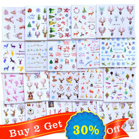 2019 Winter New Version Fashion Nail Art Christmas Nail Watermark Sticker Santa tree Snowman Antler Nail Art Stickers Xmas Gift