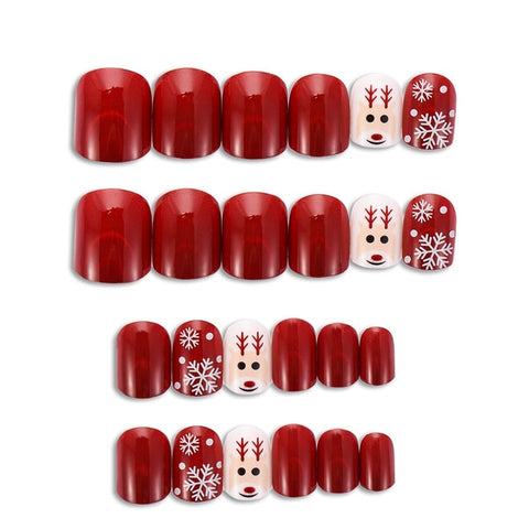 24PcsRound Fake Nails Flat Top Fake Nails Artificial Nails ForLady Christmas False Nails New Design Daily Decoration ForManicure