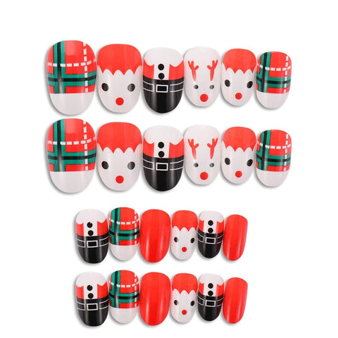 24PcsRound Fake Nails Flat Top Fake Nails Artificial Nails ForLady Christmas False Nails New Design Daily Decoration ForManicure