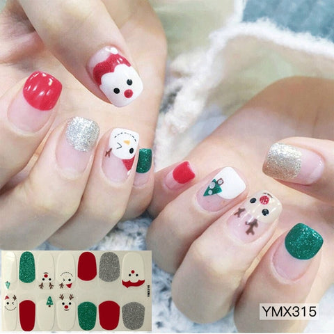 14tips/sheet DIY Christmas Snowman Snowflake Patterns Adhesive Nail Art Stickers Full Wraps Tips Slider Waterproof Drop Shipping