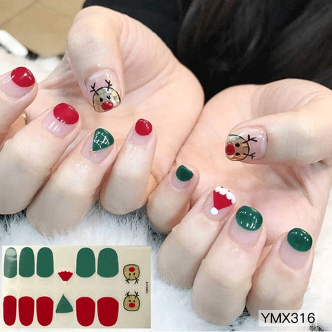 14tips/sheet DIY Christmas Snowman Snowflake Patterns Adhesive Nail Art Stickers Full Wraps Tips Slider Waterproof Drop Shipping