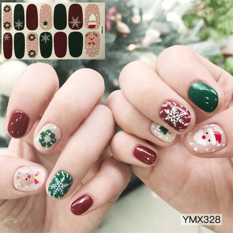 14tips/sheet DIY Christmas Snowman Snowflake Patterns Adhesive Nail Art Stickers Full Wraps Tips Slider Waterproof Drop Shipping