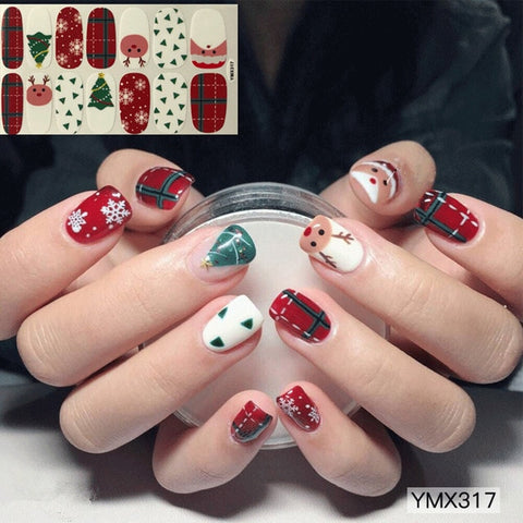 14tips/sheet DIY Christmas Snowman Snowflake Patterns Adhesive Nail Art Stickers Full Wraps Tips Slider Waterproof Drop Shipping