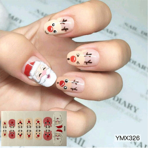 14tips/sheet DIY Christmas Snowman Snowflake Patterns Adhesive Nail Art Stickers Full Wraps Tips Slider Waterproof Drop Shipping