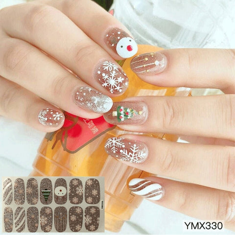 14tips/sheet DIY Christmas Snowman Snowflake Patterns Adhesive Nail Art Stickers Full Wraps Tips Slider Waterproof Drop Shipping