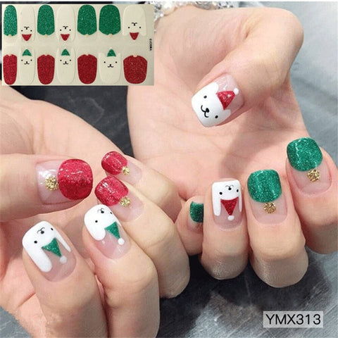 14tips/sheet DIY Christmas Snowman Snowflake Patterns Adhesive Nail Art Stickers Full Wraps Tips Slider Waterproof Drop Shipping