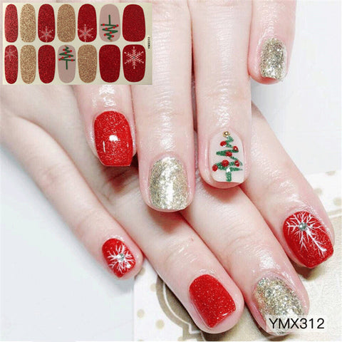 14tips/sheet DIY Christmas Snowman Snowflake Patterns Adhesive Nail Art Stickers Full Wraps Tips Slider Waterproof Drop Shipping