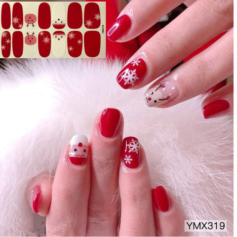 14tips/sheet DIY Christmas Snowman Snowflake Patterns Adhesive Nail Art Stickers Full Wraps Tips Slider Waterproof Drop Shipping