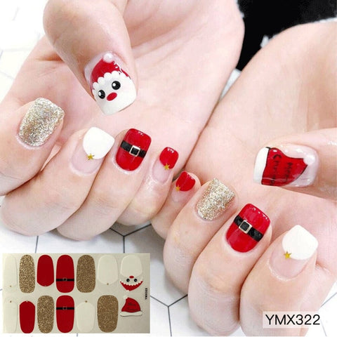 14tips/sheet DIY Christmas Snowman Snowflake Patterns Adhesive Nail Art Stickers Full Wraps Tips Slider Waterproof Drop Shipping