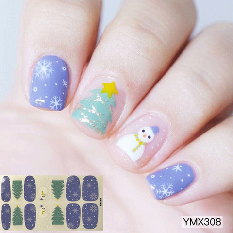 14tips/sheet DIY Christmas Snowman Snowflake Patterns Adhesive Nail Art Stickers Full Wraps Tips Slider Waterproof Drop Shipping