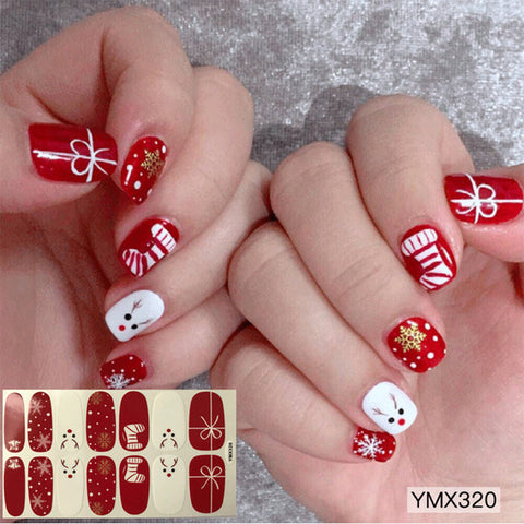 14tips/sheet DIY Christmas Snowman Snowflake Patterns Adhesive Nail Art Stickers Full Wraps Tips Slider Waterproof Drop Shipping