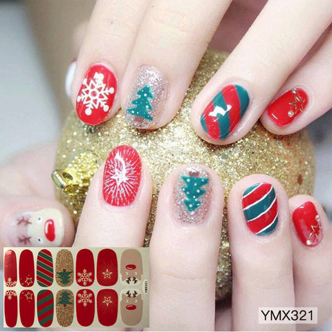 14tips/sheet DIY Christmas Snowman Snowflake Patterns Adhesive Nail Art Stickers Full Wraps Tips Slider Waterproof Drop Shipping