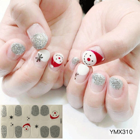 14tips/sheet DIY Christmas Snowman Snowflake Patterns Adhesive Nail Art Stickers Full Wraps Tips Slider Waterproof Drop Shipping