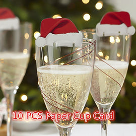 Christmas Decorations For Home 10PCS Christmas Red Wine Paper Cup Card Christmas Hat Wine Glass Card Decor navidad natal kerst @