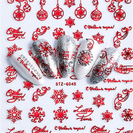 1pc 3D Nail Art Christmas Slider Wraps Snowflake Elk Santa Adhesive Flame Sticker Red Gold Manicure Nails Designs