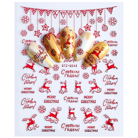 1pc 3D Nail Art Christmas Slider Wraps Snowflake Elk Santa Adhesive Flame Sticker Red Gold Manicure Nails Designs