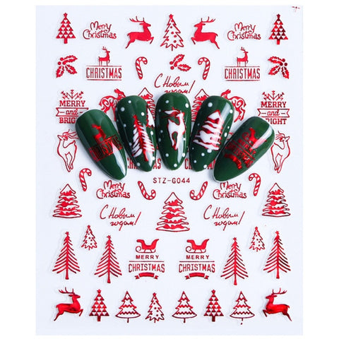 1pc 3D Nail Art Christmas Slider Wraps Snowflake Elk Santa Adhesive Flame Sticker Red Gold Manicure Nails Designs