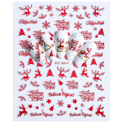 1pc 3D Nail Art Christmas Slider Wraps Snowflake Elk Santa Adhesive Flame Sticker Red Gold Manicure Nails Designs