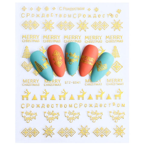 1pc 3D Nail Art Christmas Slider Wraps Snowflake Elk Santa Adhesive Flame Sticker Red Gold Manicure Nails Designs