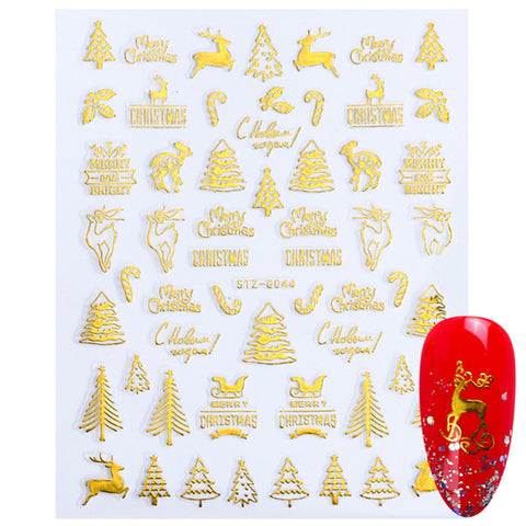 1pc 3D Nail Art Christmas Slider Wraps Snowflake Elk Santa Adhesive Flame Sticker Red Gold Manicure Nails Designs