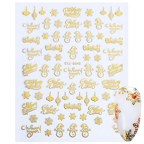 1pc 3D Nail Art Christmas Slider Wraps Snowflake Elk Santa Adhesive Flame Sticker Red Gold Manicure Nails Designs