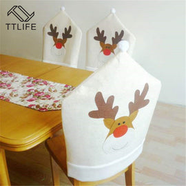 TTLIFE 1Pc Cute Christmas Chair Covers Elk Brown Hat For Xmas Party Dinner Decor Home Kitchen Decoration Ornaments Supplies