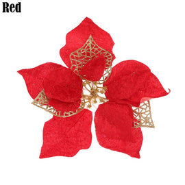 20cm Christmas Party Poinsettia Glitter Flower Gold Bow Clip On Xmas Tree Colorful Flowers Home Xmas Party Decor Accessories