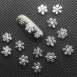 10Pcs Snowflake 3D Nail Art Decoration Charms Crystal Noel Nails Jewelry White Diamond Alloy Winter Style Christmas Manicure DIY