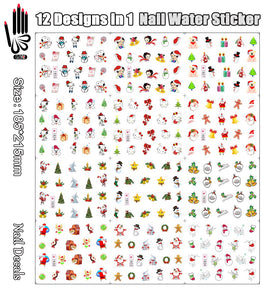 12 Sheets/Lot Nail Art Sticker SY1923-1934 Noel Cartoon Christmas Nail Art Water Transfer Sticker For Nail(12 DESIGNS IN 1)