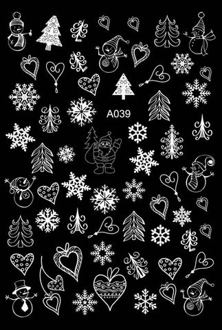 Merry Christmas Nail Art Decals Decoration Self Adhesive Nail Art Stickers Manicure Design White Snow Sticker for Nail Design