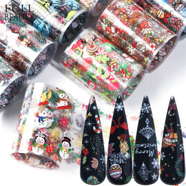 10pcs Christmas Decorations for Nails Mix Colorful Transfer Nail Foil Sticker Snow Flower Elk Gift Santa Adhesive Paper CH1036