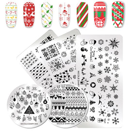 NICOLE DIARY Christmas Series Nail Stamping Template Holloween Series Image Stamp Plate Flower Marble Geometric DIY Stencil Tool