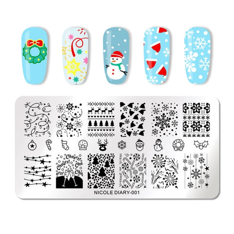 NICOLE DIARY Christmas Series Nail Stamping Template Holloween Series Image Stamp Plate Flower Marble Geometric DIY Stencil Tool