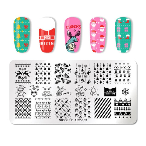 NICOLE DIARY Christmas Series Nail Stamping Template Holloween Series Image Stamp Plate Flower Marble Geometric DIY Stencil Tool