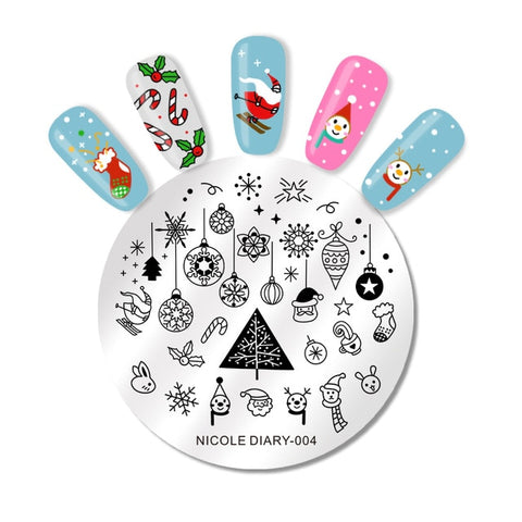 NICOLE DIARY Christmas Series Nail Stamping Template Holloween Series Image Stamp Plate Flower Marble Geometric DIY Stencil Tool