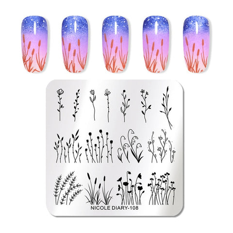 NICOLE DIARY Christmas Series Nail Stamping Template Holloween Series Image Stamp Plate Flower Marble Geometric DIY Stencil Tool