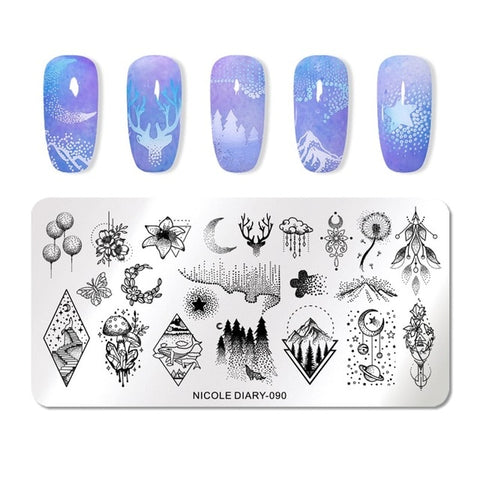 NICOLE DIARY Christmas Series Nail Stamping Template Holloween Series Image Stamp Plate Flower Marble Geometric DIY Stencil Tool