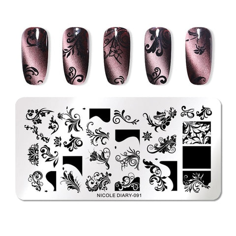 NICOLE DIARY Christmas Series Nail Stamping Template Holloween Series Image Stamp Plate Flower Marble Geometric DIY Stencil Tool