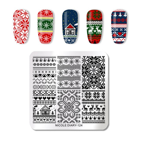 NICOLE DIARY Christmas Series Nail Stamping Template Holloween Series Image Stamp Plate Flower Marble Geometric DIY Stencil Tool