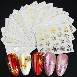 16pc/set Winter Xmas Stickers For Nails Gold Silver Christmas Snowflake Water Transfer Decal Slider Manicure Decoration BESTZ-YA