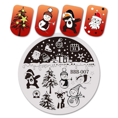 BEAUTYBIGBANG 1Pc Round Festival Nail Stamping Plate Christmas New Year Celebration Nail Art Image Template BBB-007