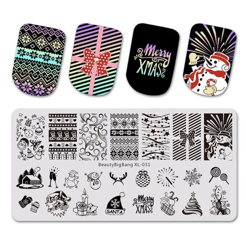 BEAUTYBIGBANG 1Pc Round Festival Nail Stamping Plate Christmas New Year Celebration Nail Art Image Template BBB-007