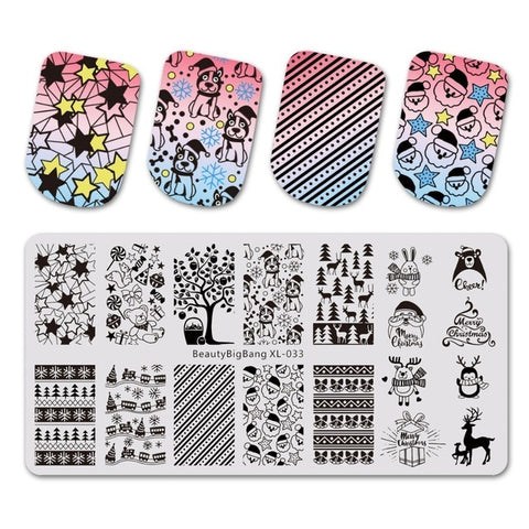 BEAUTYBIGBANG 1Pc Round Festival Nail Stamping Plate Christmas New Year Celebration Nail Art Image Template BBB-007