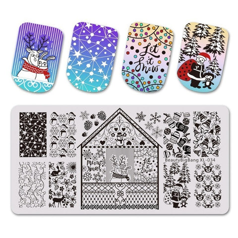 BEAUTYBIGBANG 1Pc Round Festival Nail Stamping Plate Christmas New Year Celebration Nail Art Image Template BBB-007