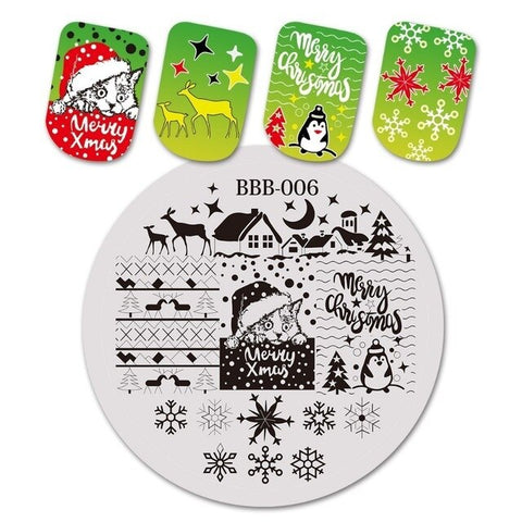 BEAUTYBIGBANG 1Pc Round Festival Nail Stamping Plate Christmas New Year Celebration Nail Art Image Template BBB-007