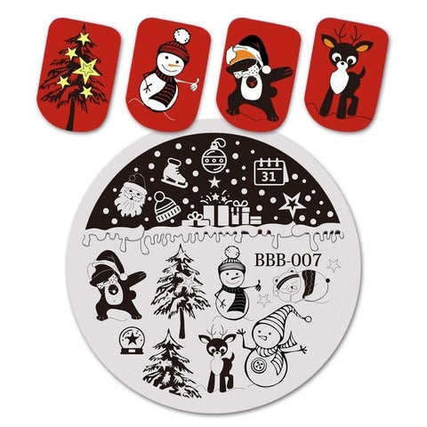 BEAUTYBIGBANG 1Pc Round Festival Nail Stamping Plate Christmas New Year Celebration Nail Art Image Template BBB-007