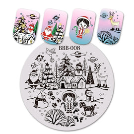 BEAUTYBIGBANG 1Pc Round Festival Nail Stamping Plate Christmas New Year Celebration Nail Art Image Template BBB-007