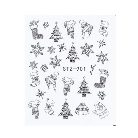 1pcs Christmas Nail Water Sticker Star Decals Slider Winter Nail Art Snowflake Star Transfer Decorations Manicure LYSTZ892-905-1